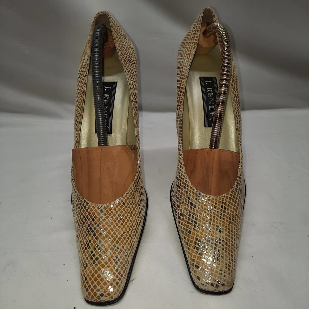VTG 80's J. Renee Gold Tan Faux Snakeskin Sq Toe Pump 10